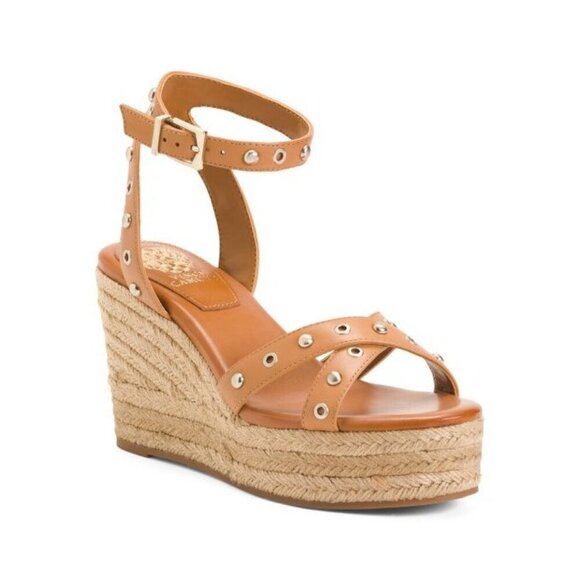 Vince Camuto Womens Brown Leather Open Toe Espadrille Wedge Sandals Sz 9 M New - Picture 1 of 11